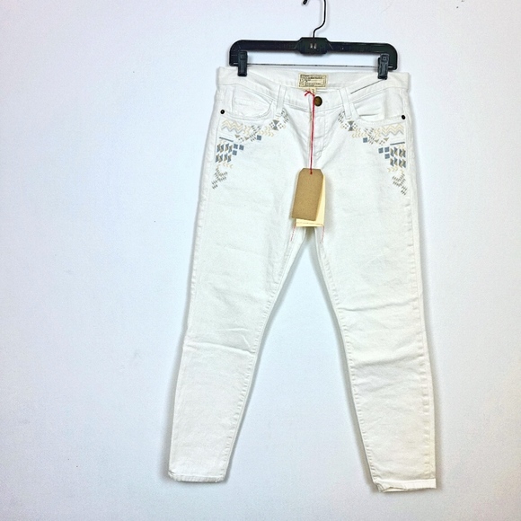 NWT current Elliott  dirty white embroidery jeans - Picture 4 of 8
